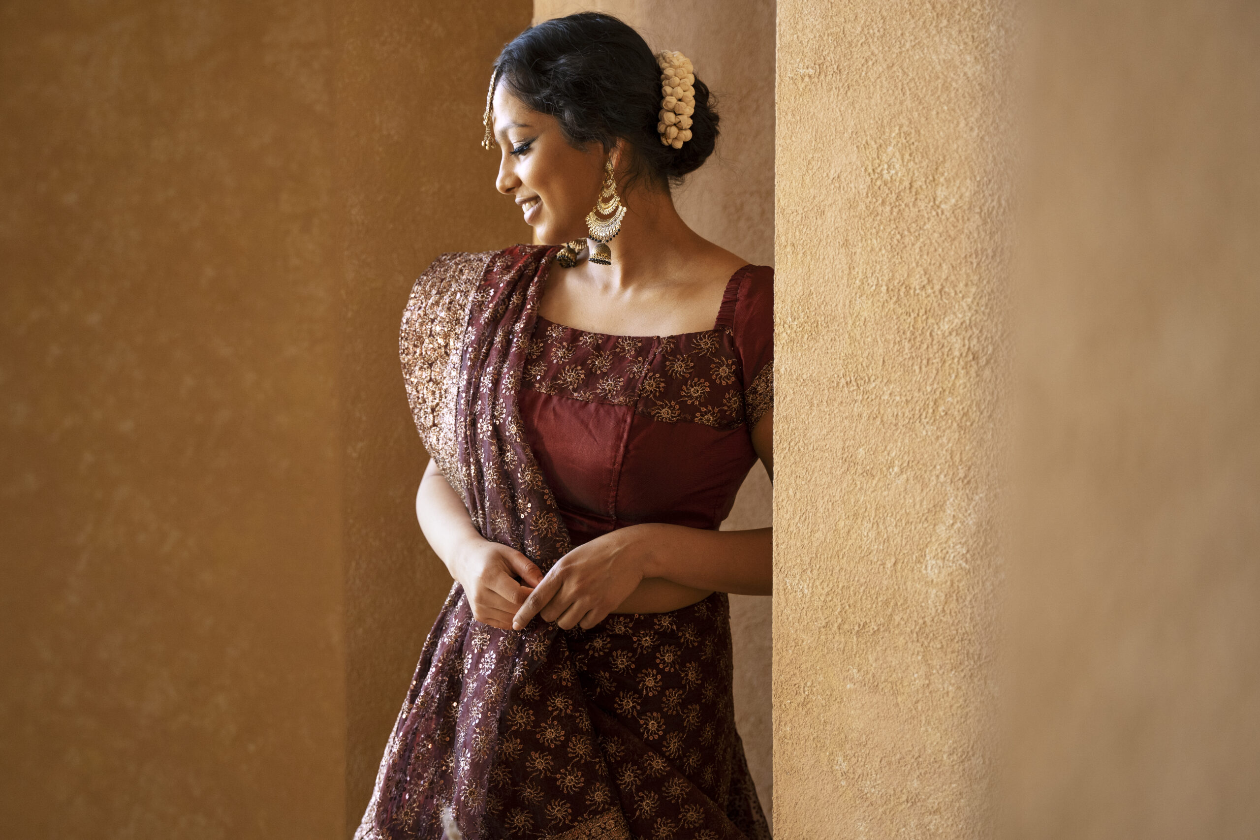 Home young indian woman wearing sari